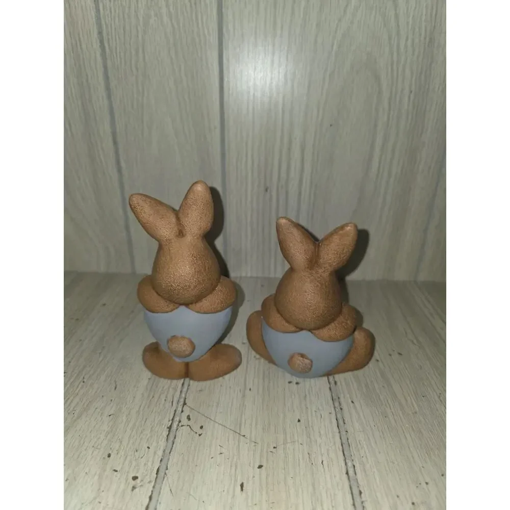 Vtg Brown Easter Bunnies Holding Pink Hearts Bows Cottagecore Heritage Kitsch